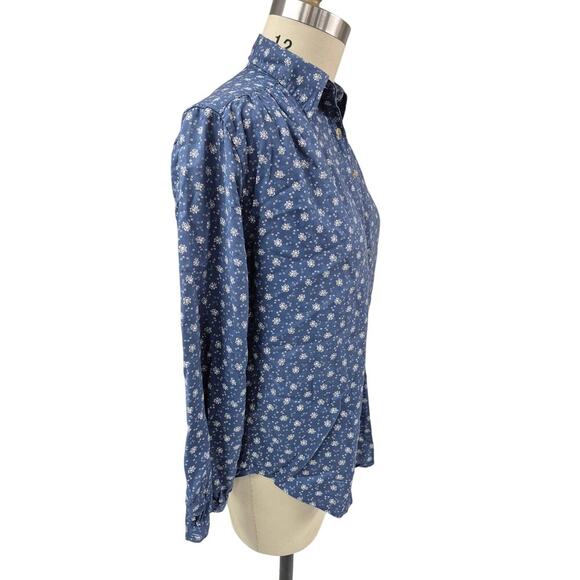 Chaps Denim 100% Cotton Pullover Prairie Blouse Blue/White Floral Sz S - Picture 1 of 5